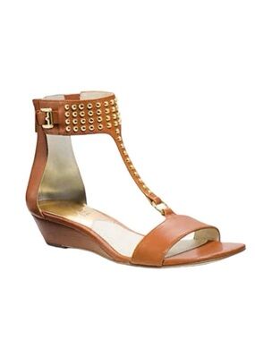 Michael Kors Women's Celena Wedge Leather Brown Sandals Sz 8